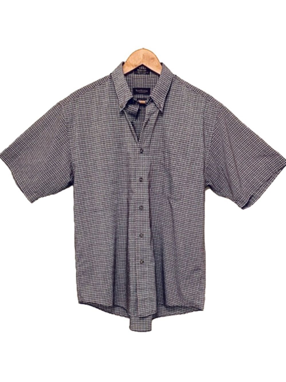 Men's Van Heusen Black & White Plaid Wrinkle Free Button Down Short Sleeve Shirt